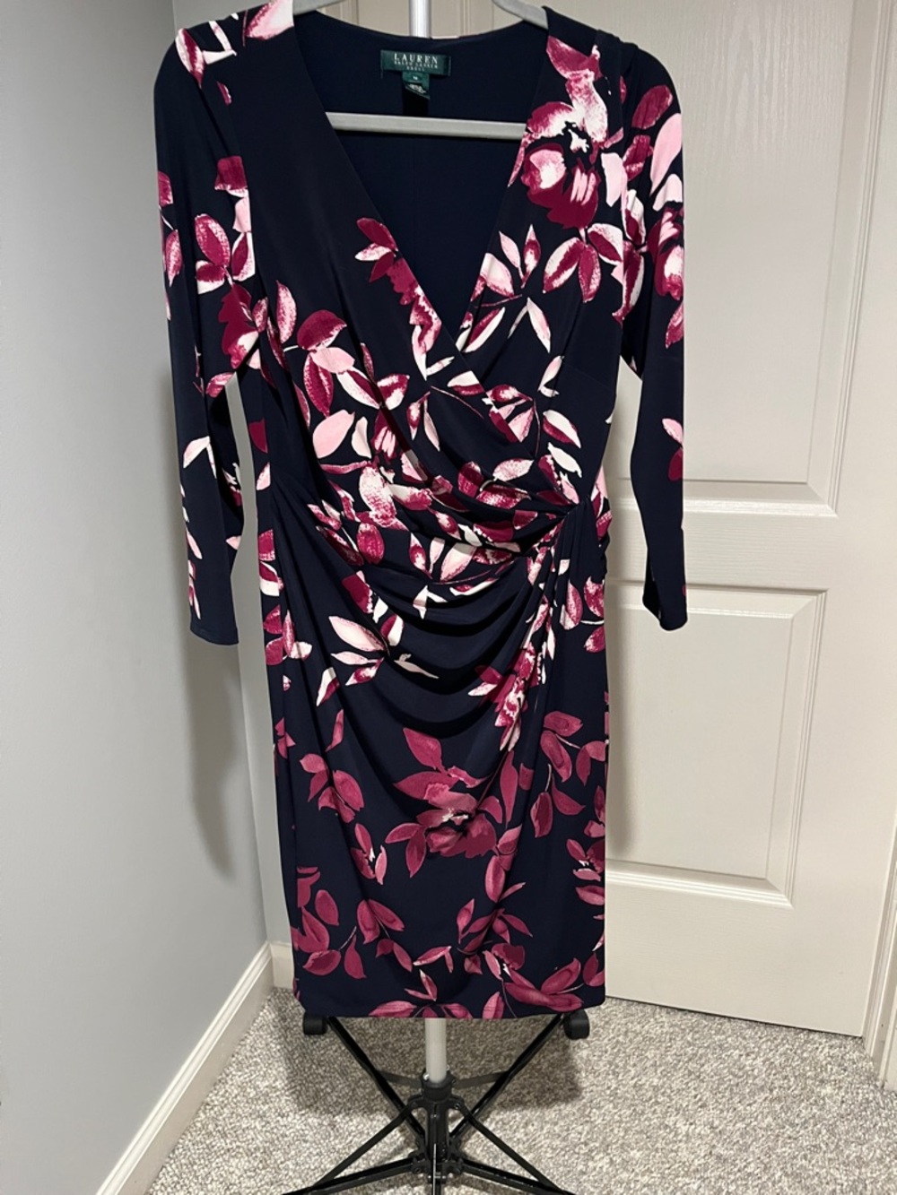 Lauren Ralph Lauren Navy Floral Wrap-Style Dress with Pink Accents